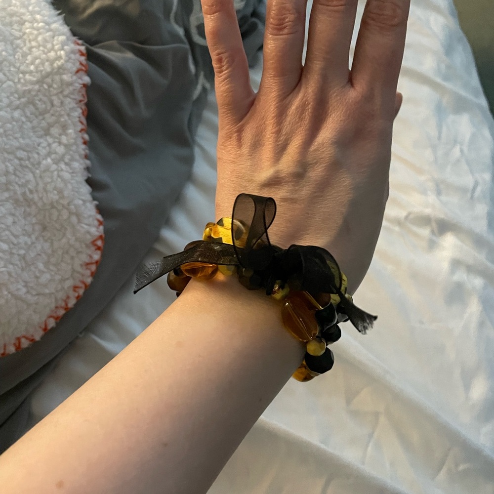 Black and Amber Beaded Bracelet with bow